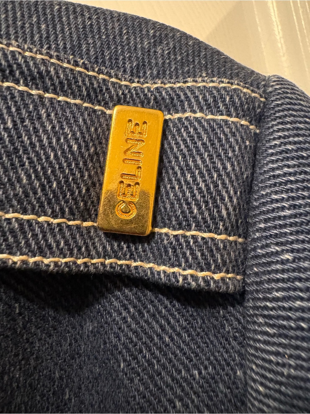 Celine rare vintage Denim Jacket with gold metal stamped Celine on shoulder - Picture 4 of 10